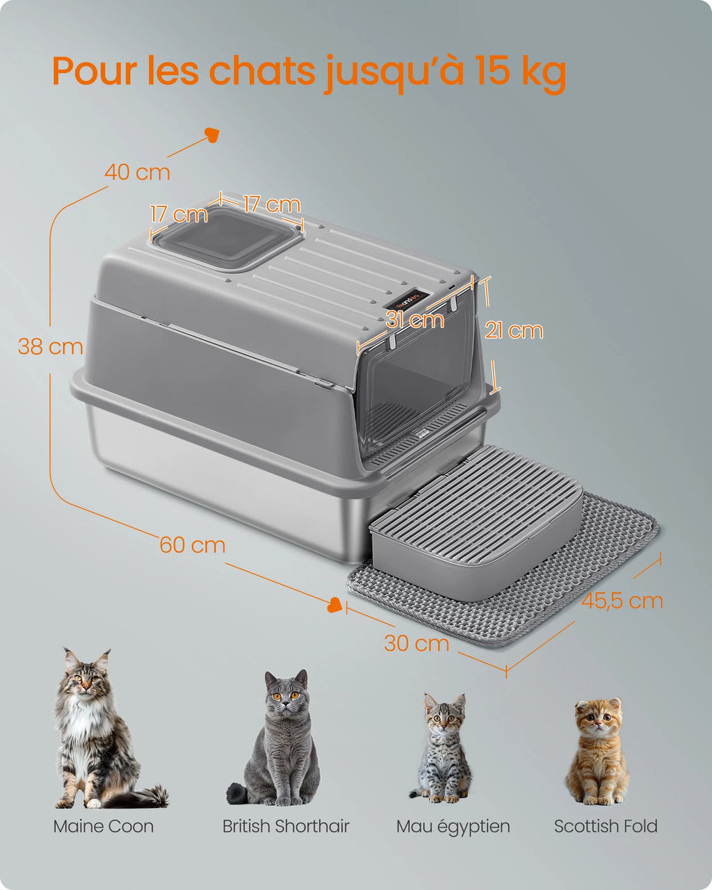 SteelClean Pro™ – Litière Inox Grand Confort